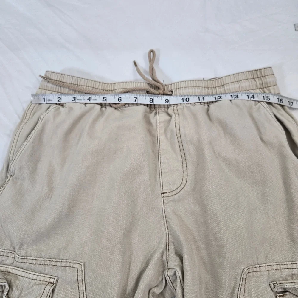 PacSun Mens Medium Baggy Cargo Pants Tan Beige Wide Leg Drawstring Skater Grunge